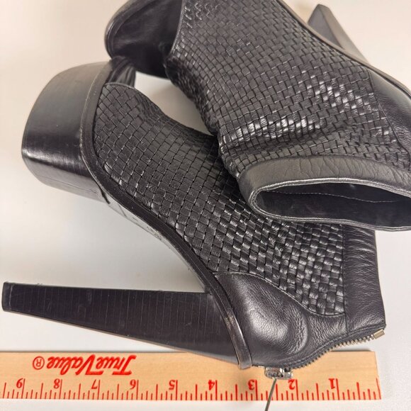 ALEXANDER WANG Black Leather Peep Toe Ankle Booties With Woven Design 7.5 - Picture 6 of 8